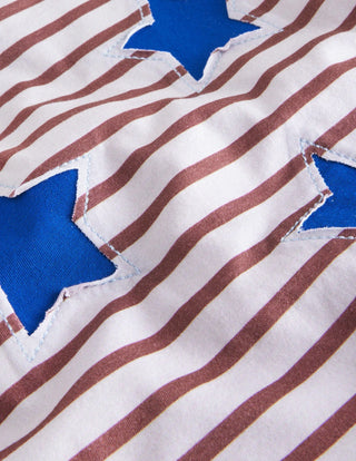 Mini Boden Girl's Reverse Applique T-shirt in Red/Ivory Stars