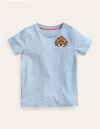 Mini Boden Girl's Animal Logo T-shirt in Surf Blue Dog