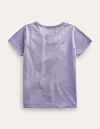 Mini Boden Girl's Superstitch Logo T-Shirt in Misty Lavender Bunnies