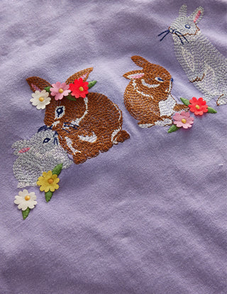 Mini Boden Girl's Superstitch Logo T-Shirt in Misty Lavender Bunnies