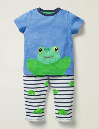 Baby Boden Baby & Toddler Short Sleeve Applique Top and Leggings Set in Blue/Ivory Frog