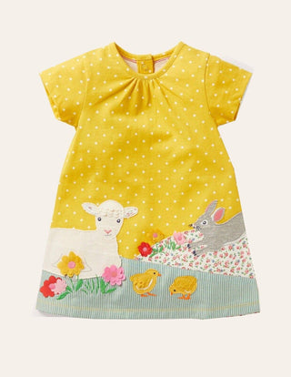 Baby Boden Llama Applique Dress in Daffodil Yellow