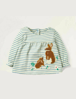 Baby Boden Baby & Toddler Supersoft Striped Applique Play Top in Blue/ Bunny