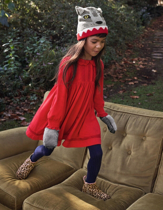 Mini Boden Girl's Blend Broderie Collar Jersey Dress in Red