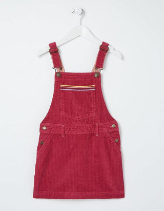 Fat Face Girl's Adjustable Buckle Cord Pinny Dress in Red- Berry
