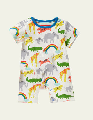 Baby Boden Safari Animal Printed Jungle Friends Romper in Ivory/Mlt
