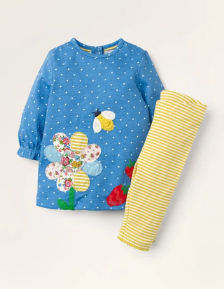 Baby Boden Applique Jersey Leggings Set in Blue/Yellow