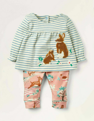 Baby Boden Jersey Bunny Applique Playset in Pink/ Blue Woodlands
