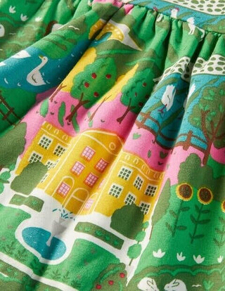 Mini Boden Girl's Jersey Sweatshirt Floral Dress in Green Countryside Farm