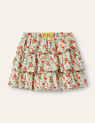 Mini Boden Girl's Tiered Ruffle Skirt in Ivory Autum Berry