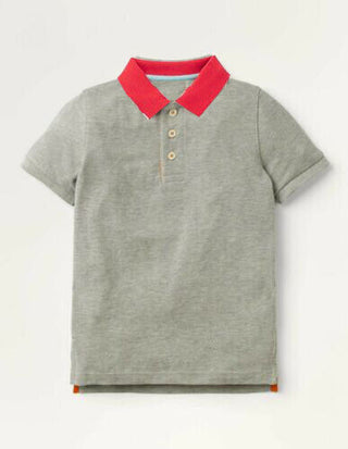 Mini Boden Boy's Pique Polo Shirt in Colourblock Grey