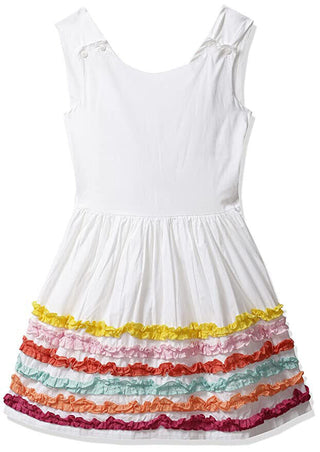 Mini Boden Girl's Sleeveless Cross-back Twirly Dress in Ivory/Rainbow