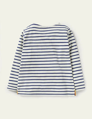 Mini Boden Girl's Long Sleeve Mariner Breton T-shirt in Ivory/Starboard Blue