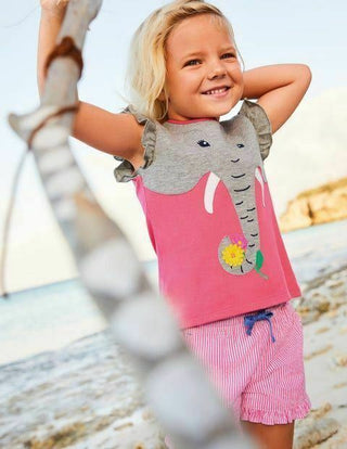 Mini Boden Girl's Flutter Applique T-Shirt in Bright Camellia Pink