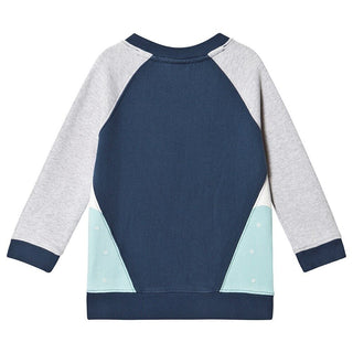 Frugi Boy's Ralgan Sleeve Applique Summit Sweater Mammoth in Blue