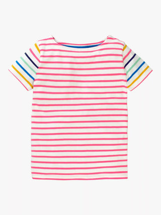 Mini Boden Girl's S Breton T-Shirt in Bright Pink/White