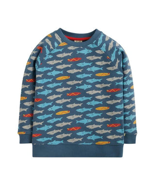 Frugi Boy's Long Sleeve Rex Loopback Sweatshirt- Blue/Mlt Shark Shaka
