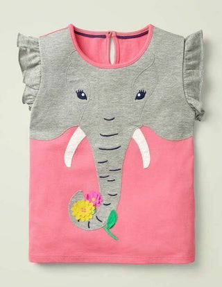 Mini Boden Girl's Flutter Applique T-Shirt in Bright Camellia Pink