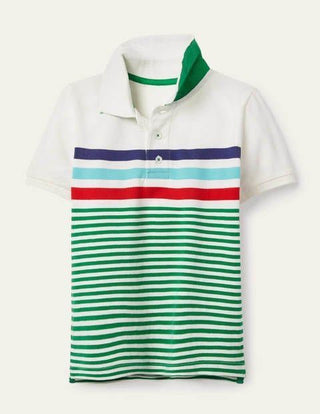 Mini Boden Boy's Stripe Polo Shirt in Ivory Multi Stripe