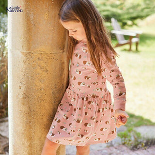 Mini Boden Girl's Long Sleeve Pretty Jersey Printed Sweatshirt Dress in Dusty Pink