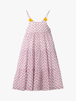 Mini Boden Girl's Tiered Tassel Floral Dress in Pop Pansy