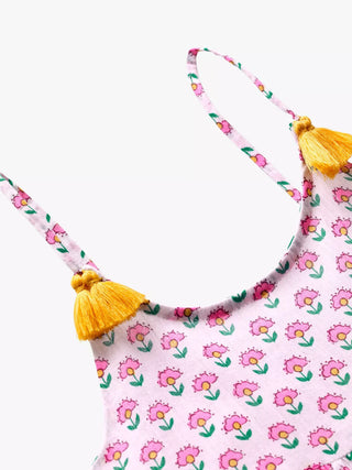 Mini Boden Girl's Tiered Tassel Floral Dress in Pop Pansy