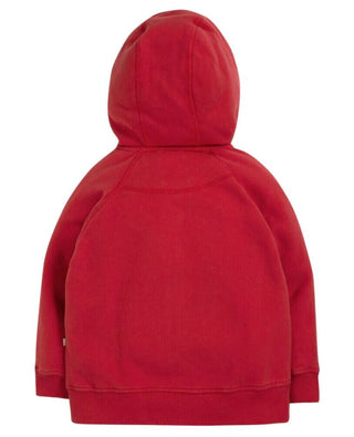 Frugi Boy's Zip Up Lucas Applique Hoodie in Tango Rihno