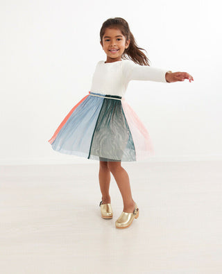 Girl's Soft Tulle Rainbow Dress in Ivory/Mlt