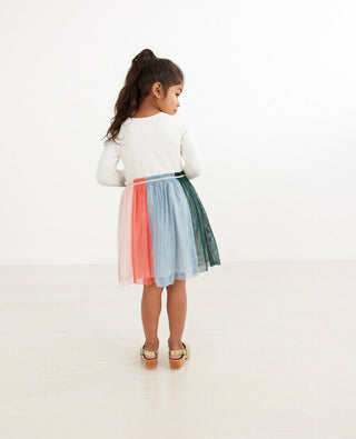 Girl's Soft Tulle Rainbow Dress in Ivory/Mlt