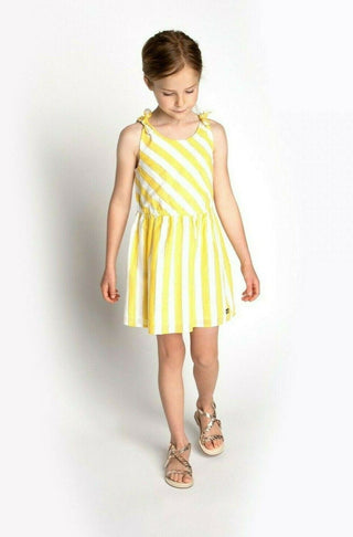 Carrement Beau Girl's Sleeveless Striped Cotton Blend Dress in White Yellow