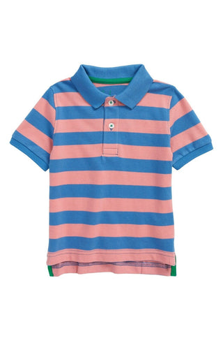 Mini Boden Boy's Stripe Pique Polo Shirt in Peachy/Blue