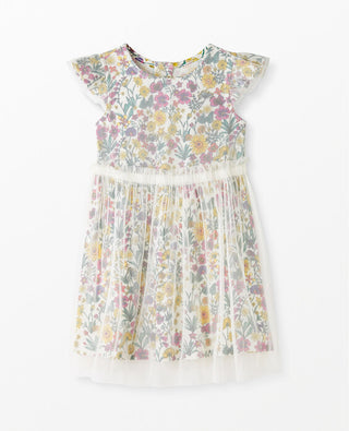 Girl's Daisy Print In Soft Tulle Dress in Ivory Multi