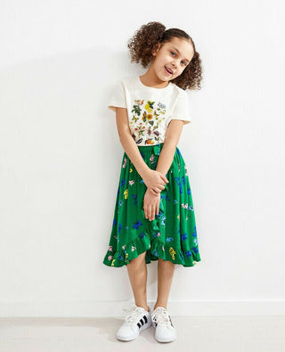 Hanna Andersson Girl's Faux Wrap Ruffle Skirt in Green Butterfly