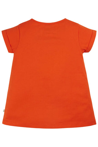 Frugi Girl's Applique Rainbow Lizzie Top in Tiger Orange