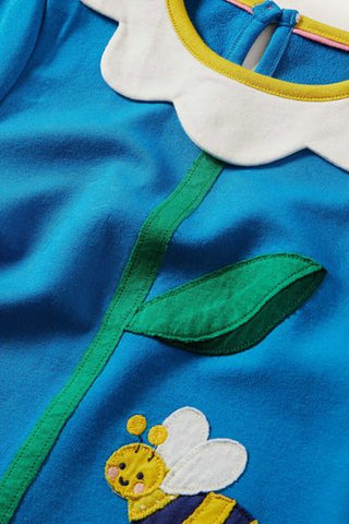 Mini Boden Girl's Big Flower Appliue Dress in Blue