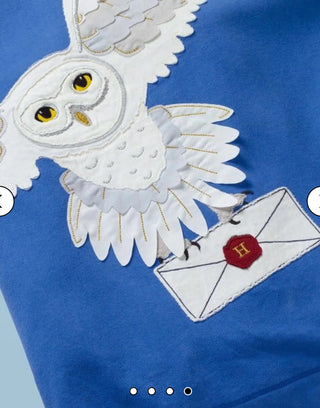 Mini Boden Girl's Harry Potter Hedwig Applique Dress in Blue
