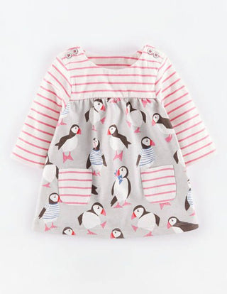 Baby Boden Bird Printed Pocket Tunic in Grey