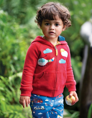Frugi Boy's Hayle Hoody in Tango Red/Helicopter