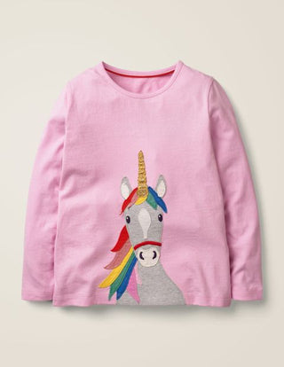 Mini Boden Girl's Unicorn Applique Top in Pink