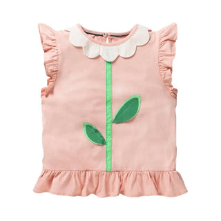 Mini Boden Girl's Sleeveless Flutter Floral Applique T-Shirt in Blossom Pink