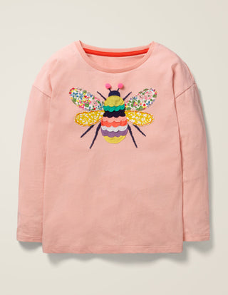 Mini Boden Girl's Big Applique Tshirt in Pink Spider