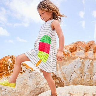 Mini Boden Girl's Neon Ice-Cream Print Dress in Grey