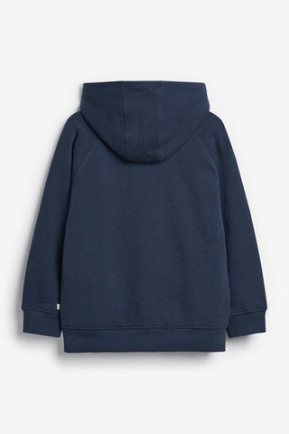Frugi Boy's Long Sleeve Zip Up Luka Embroidered Hoodie in Indigo/Mountains