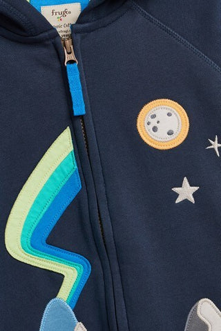 Frugi Boy's Long Sleeve Zip Up Luka Embroidered Hoodie in Indigo/Mountains