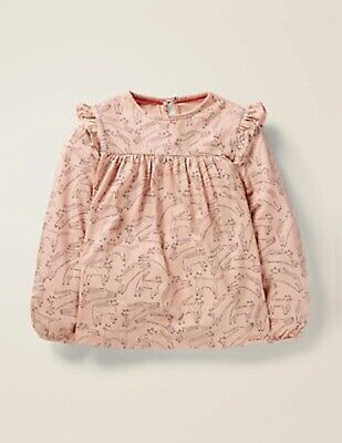 Mini Boden Girl's Floaty Printed Ruffle Top in Pink/Fussy Cat