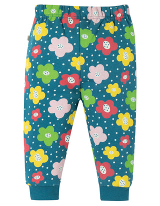Frugi Girl's Printed Snuggle Crawlers/Jogger in Steely Blue Floral Spot