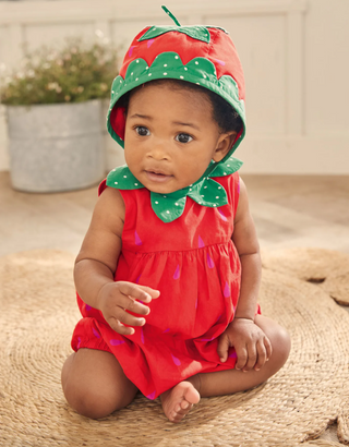 Baby Boden Woven Bubble Romper in Strawberry Tart Red