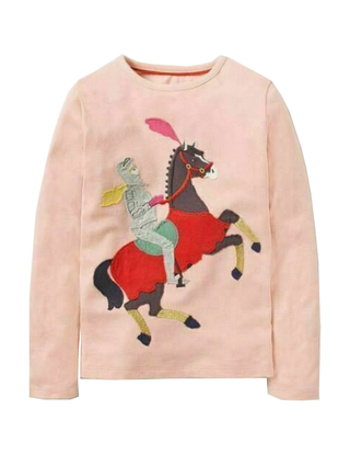 Mini Boden Girl's Warrior Big Applique T-shirt in Pink