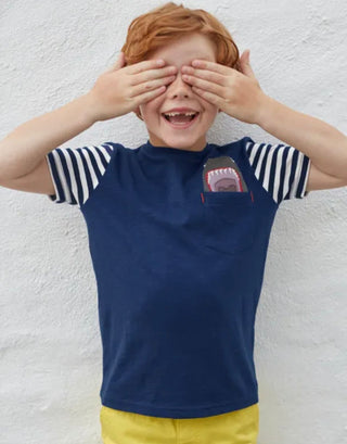 Mini Boden Boy's Short Sleeve Pocket Applique T-shirt in Navy Shark