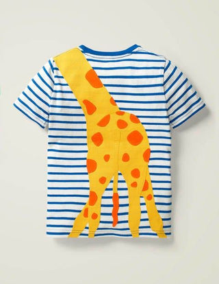 Mini Boden Boy's Wild Animal Applique T-shirt in Bold Blue/ White Giraffe